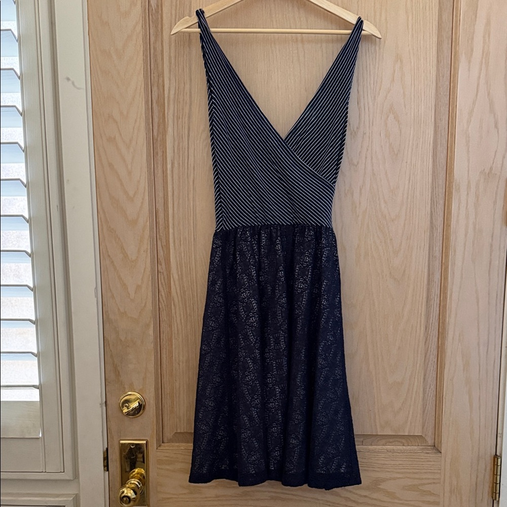 Only Hearts Navy and White V NeckDress